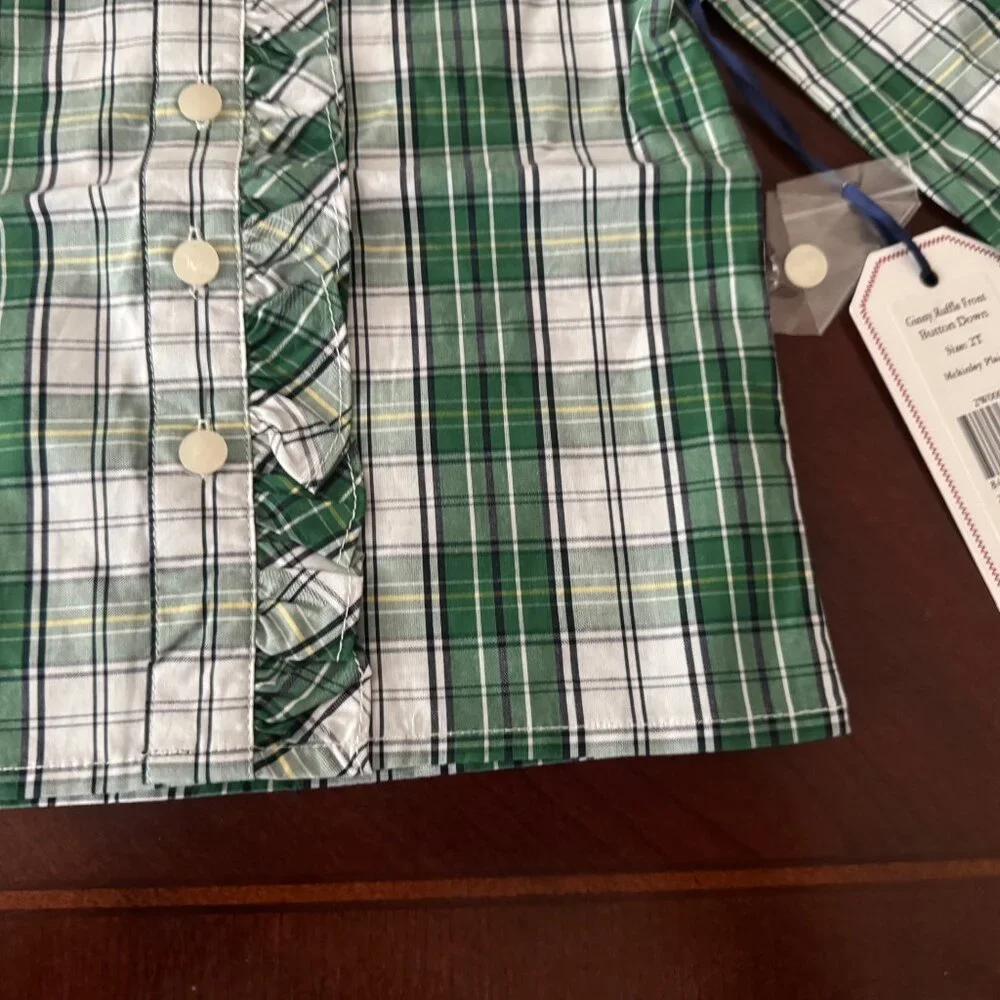 New Classic Prep Kids Childrens Girls Ginny Ruffle Front Button Down Plaid 2T